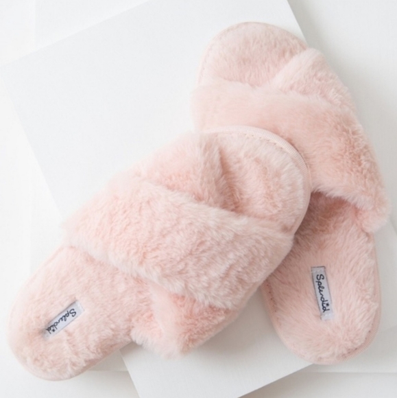 NWT SPLENDID faux fur crisscross slippers - Picture 2 of 7